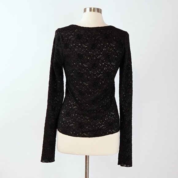 Free People Cloud Ride Notch Long Sleeve Black Floral Lace - Size Large - Picture 3 of 8